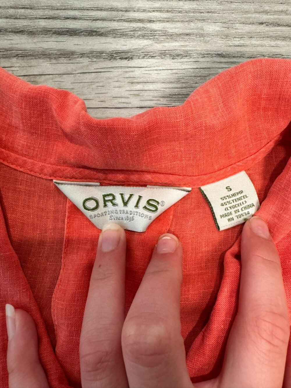 Orvis coral hemp short sleeve button front womens shirt oversize small J2 - Picture 2 of 5